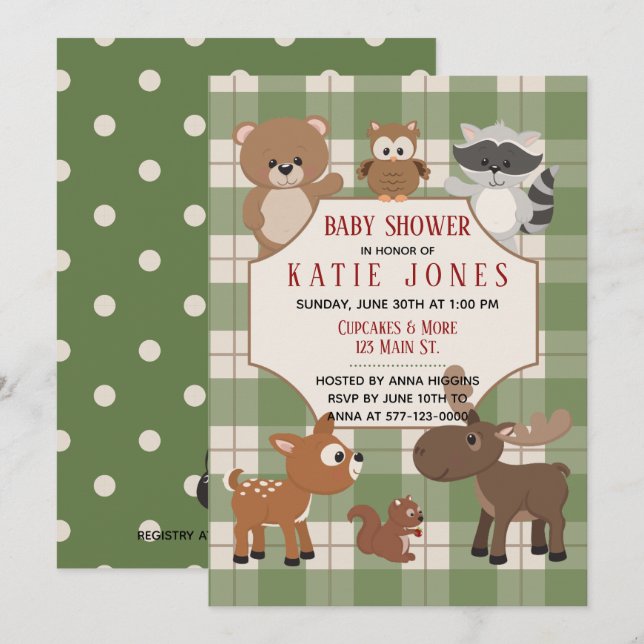 Invitación de Baby Shower a animales de la selva d (Anverso / Reverso)