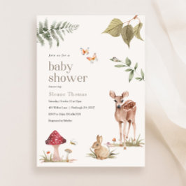 Invitación de Baby Shower a animales forestales en