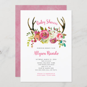 Invitación de Baby Shower a Antlers De Floral Rosa