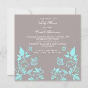 Invitación de Baby Shower a Aqua Butterfly floral