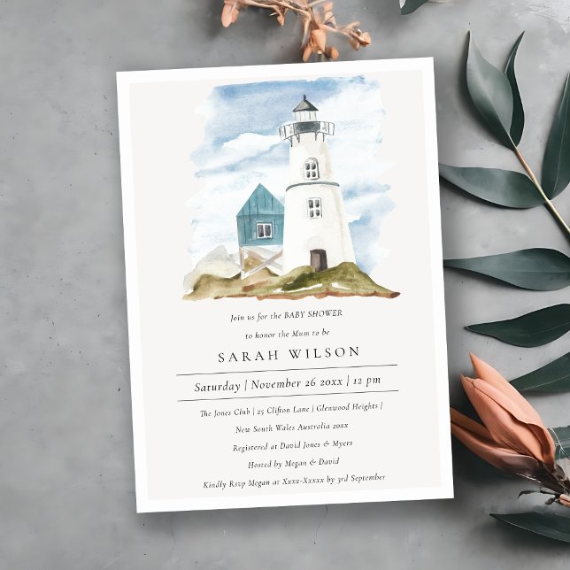 Invitación de Baby Shower a Aqua Lighthouse Mounta (Subido por el creador)