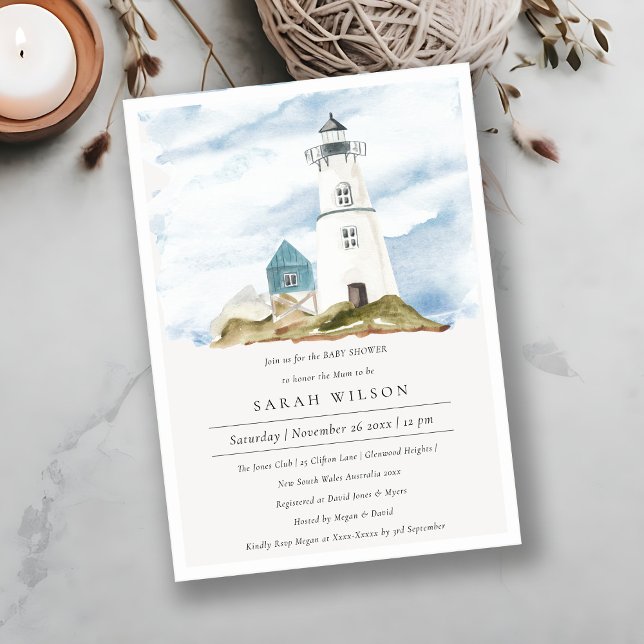 Invitación de Baby Shower a Aqua Lighthouse Mounta (Subido por el creador)