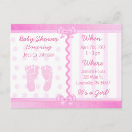 Invitación de Baby Shower a arcos rosados y puntos