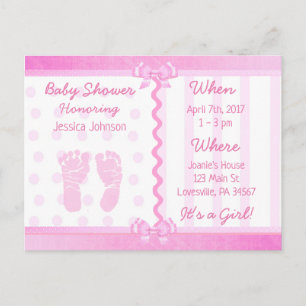 Invitación de Baby Shower a arcos rosados y puntos