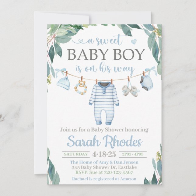 Invitación de Baby Shower a Baby Boy Clothes (Anverso)