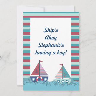 Invitación de Baby Shower a barcos de vela azul ro