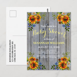 Invitación de Baby Shower a Barnwood Sunflower Rus