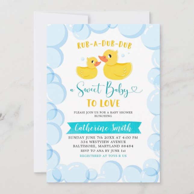 Invitación de Baby Shower a Bath de Baño de Basura (Anverso)