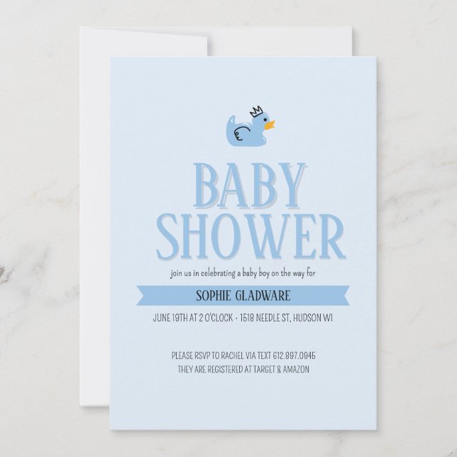 Invitación de Baby Shower a bebé de pato de goma (Anverso)