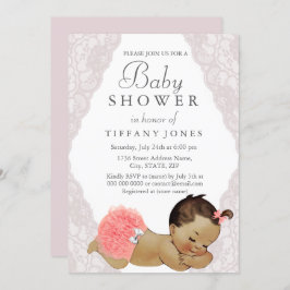 Invitación de Baby Shower a bebe rosa de color vin