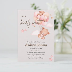 Invitación de Baby Shower a bebe rosa y globos