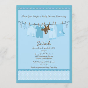 Invitación de Baby Shower a Blue Clothesline