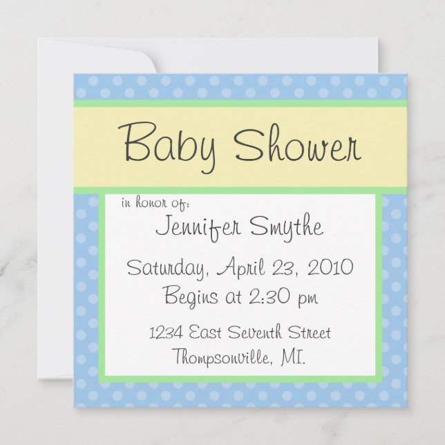 Invitación de Baby Shower a Blue Polka Dotty (Anverso)
