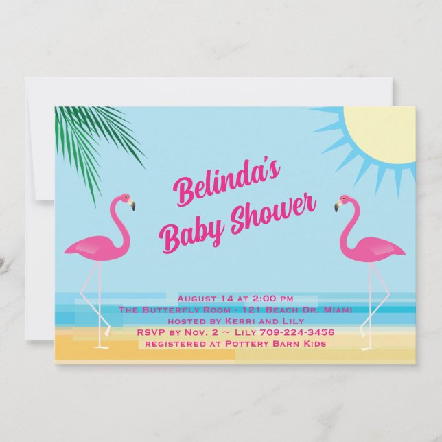 Invitación de Baby Shower a Blue Tropical Beach (Anverso)
