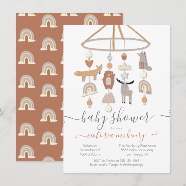 Invitación de Baby Shower a Boho Forest Animals (Anverso / Reverso)