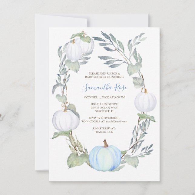 Invitación de Baby Shower a BOMBA azul y BLANCO (Anverso)