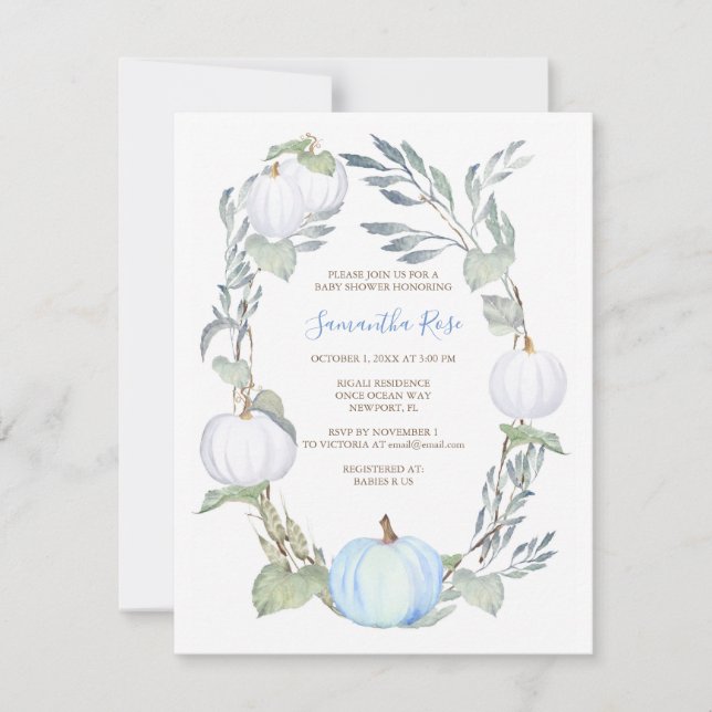 Invitación de Baby Shower a BOMBA azul y BLANCO (Anverso)