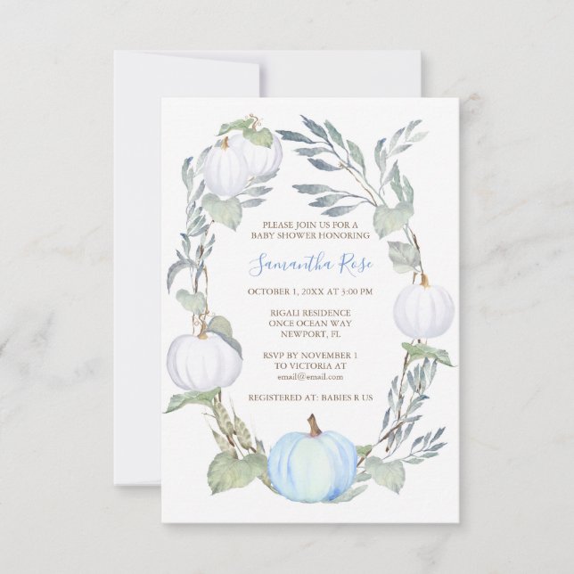 Invitación de Baby Shower a BOMBA azul y BLANCO (Anverso)