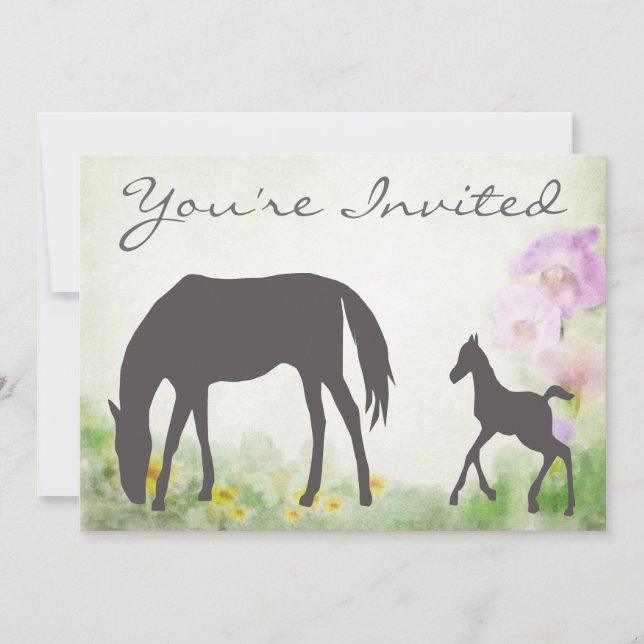 Invitación de Baby Shower a bonito Mare y Foal Hor (Anverso)