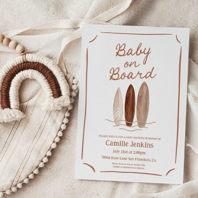 Invitación de Baby Shower a bordo para bebés (Baby on Board Boho Beach Baby Shower Invitation)