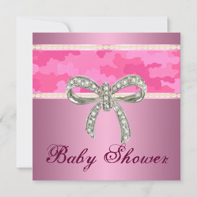 Invitación de Baby Shower a Bow de Diamond Camo Ro (Anverso)