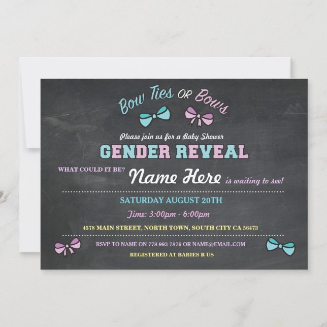 Invitación de Baby Shower a Bow Ties o Bows Gender (Anverso)