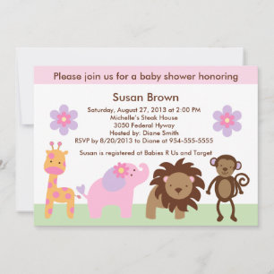 Invitación de Baby Shower a Bubblegum Jungle Anima