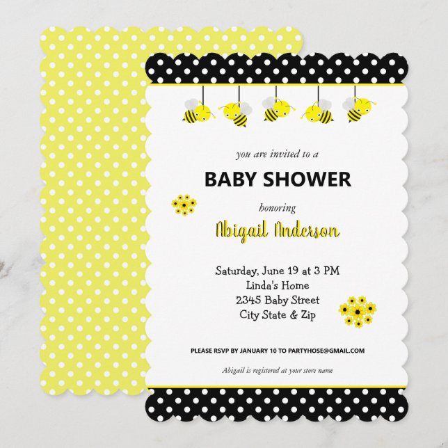 Invitación de Baby Shower a Bumble Bee Adorable (Anverso / Reverso)