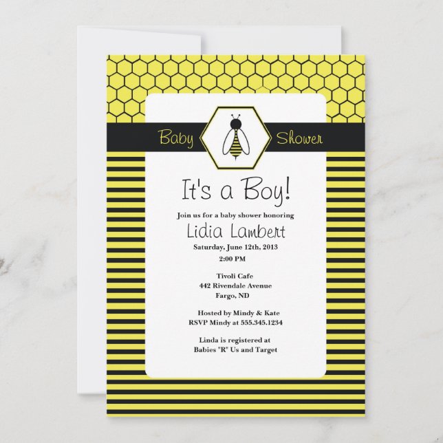 Invitación de Baby Shower a Bumble Bee Bee (Anverso)