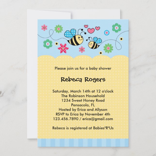 Invitación de Baby Shower a Bumble Bee Bee (Anverso)