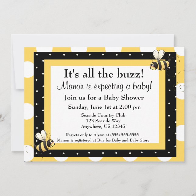 Invitación de Baby Shower a Bumble Bee Bee (Anverso)