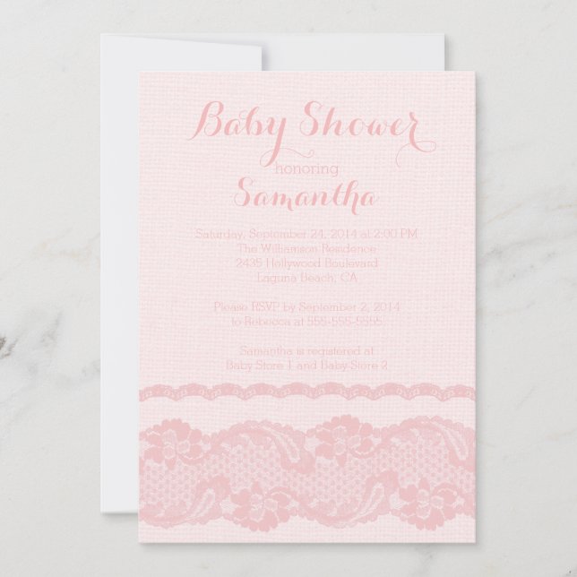 Invitación de Baby Shower a Burlap & Lace rosa mod (Anverso)