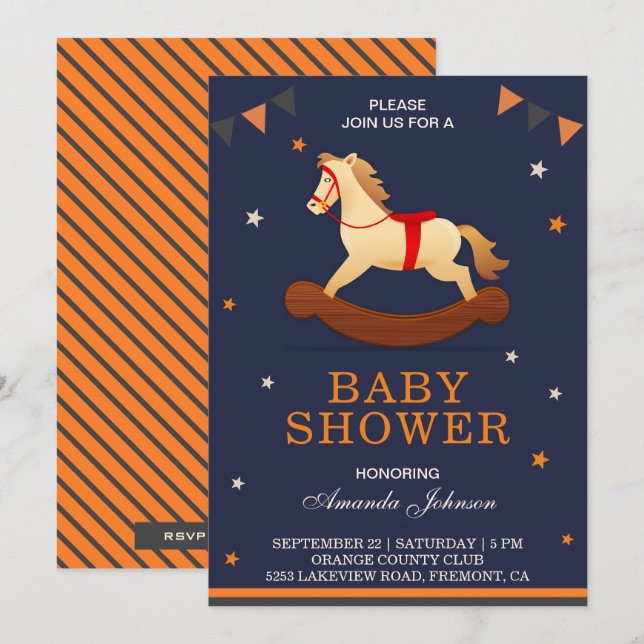 Invitación de Baby Shower a caballo de pepinismo (Anverso / Reverso)