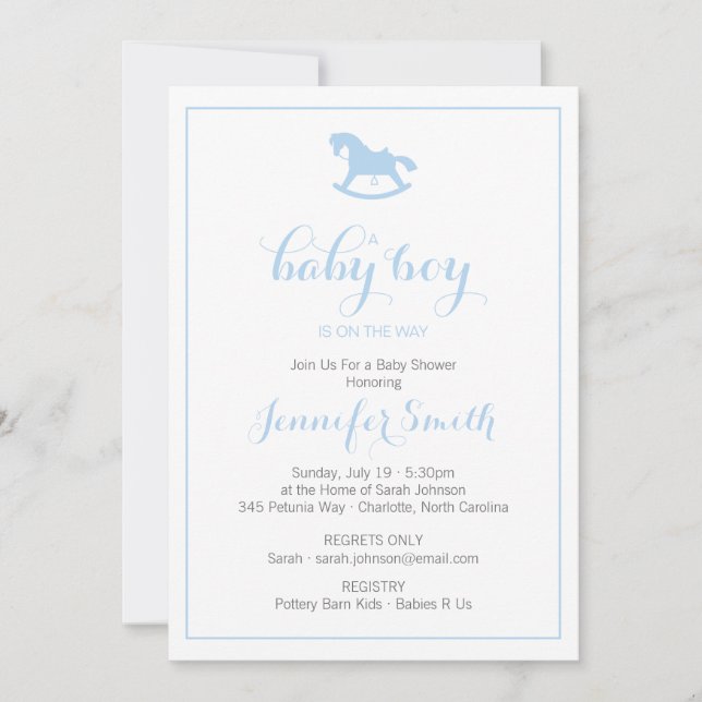 Invitación de Baby Shower a caballo de roca Azul (Anverso)