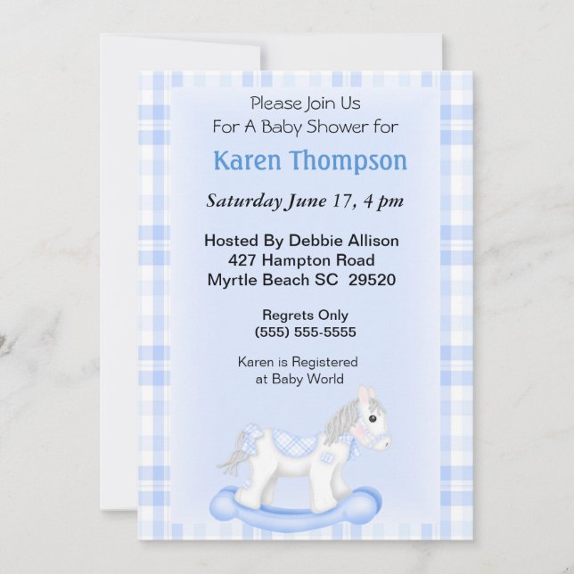 Invitación de Baby Shower a caballo de rock (Anverso)