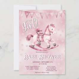 Invitación de Baby Shower a caballo rocoso rosado