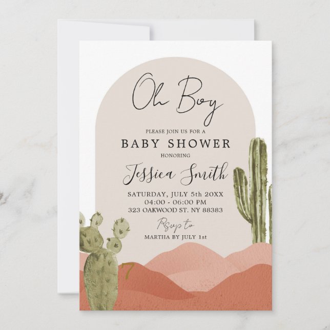 Invitación de Baby Shower a Cactus del desierto de (Anverso)