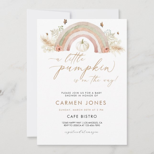 Invitación de Baby Shower a calabaza arco iris oto (Anverso)