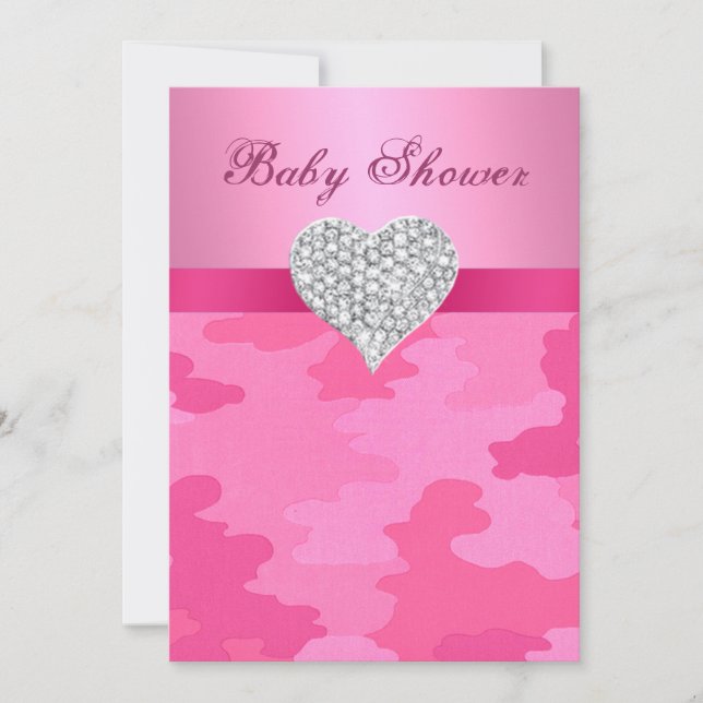 Invitación de Baby Shower a Camo Diamond Heart (Anverso)