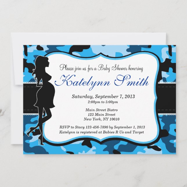 Invitación de Baby Shower a Camuflage Blue Boy (Anverso)