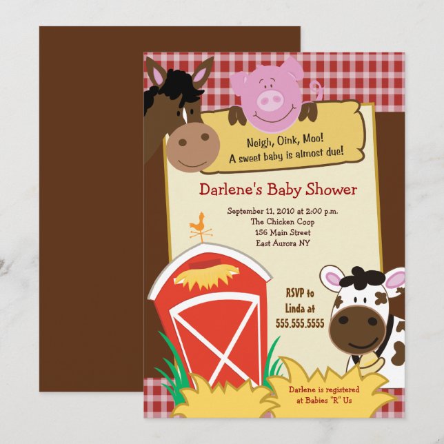 Invitación de Baby Shower a Cerdo Cerdo Cañón de C (Anverso / Reverso)