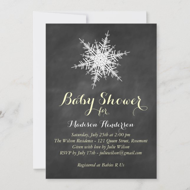 Invitación de Baby Shower a Chalk con copo de niev (Anverso)