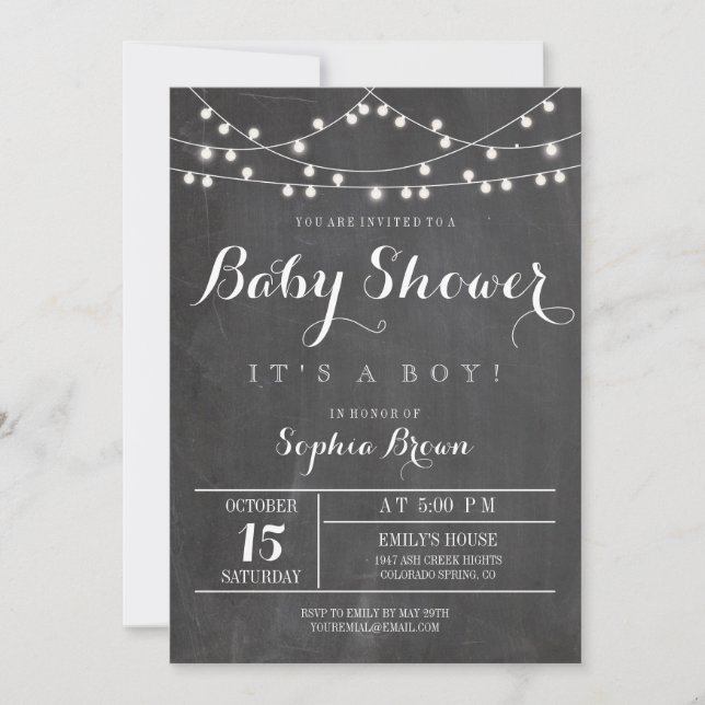 Invitación de Baby Shower a Chalkboard Lights (Anverso)