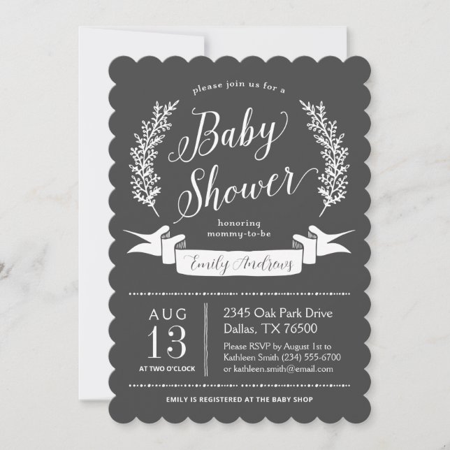 Invitación de Baby Shower a Chalkboard Rústico (Anverso)