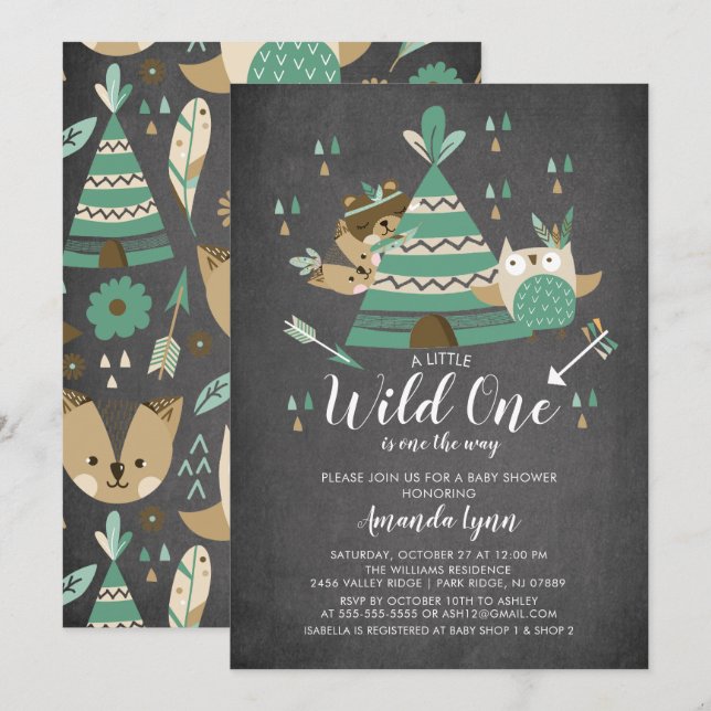 Invitación de Baby Shower a Chalkboard Wild One (Anverso / Reverso)