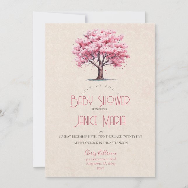 Invitación de Baby Shower a Cherry Blossom (Anverso)
