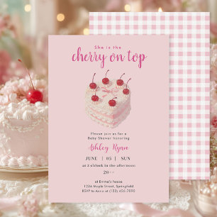 Invitación de Baby Shower a Cherry on Top Cake