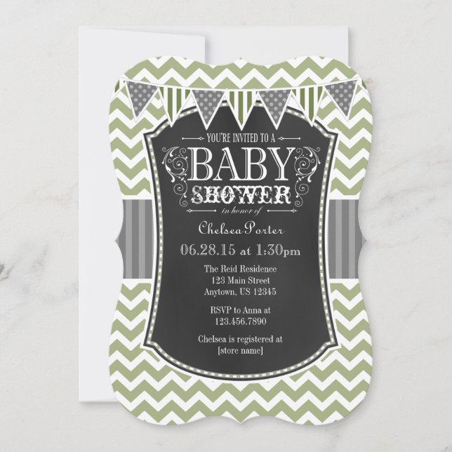 Invitación de Baby Shower a Chevron Chalkboard Sag (Anverso)
