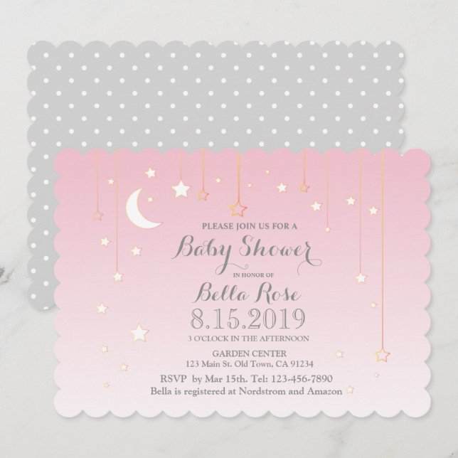 Invitación de Baby Shower a Chica de Estrellas de  (Anverso / Reverso)