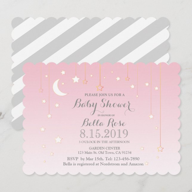Invitación de Baby Shower a Chica de Estrellas de  (Anverso / Reverso)
